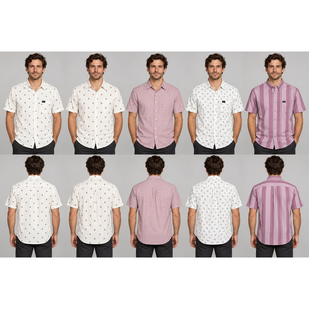 RVCA Button Down Shirts Mens sLIM fIT  XL Multicolor Short Sleeve Lot of 5